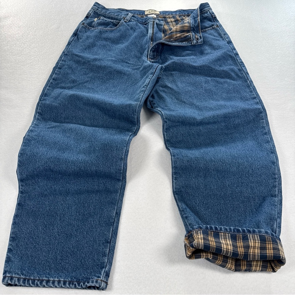 LL Bean Double‎ L Comfort Waist Plaid Flannel Lined Denim Jeans Mens Fits 37x30
